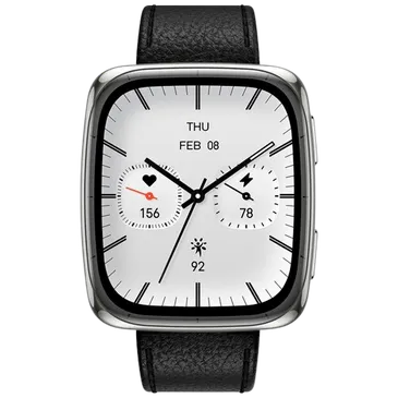 Amazfit Active 2 Square Silber (Schwarzes Lederband)