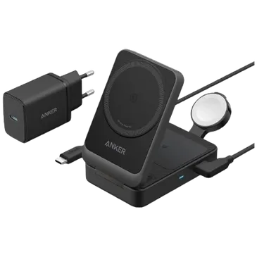 Anker 3-In-1 MagGo Kabelloses Schnellladegerät Schwarz