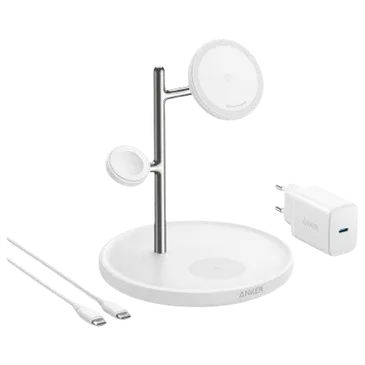 Anker MagGo 3-In-1 Stand Kabelloses Schnellladegerät Weiß
