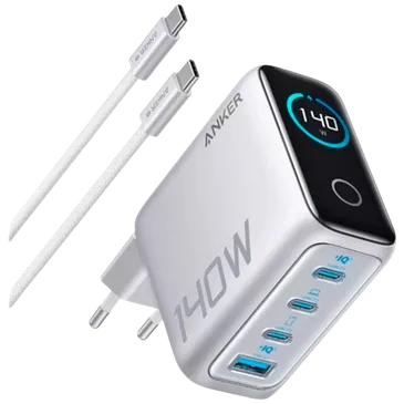 Anker USB 3-USB-C Schnellladegerät 140W + Kabel Silber