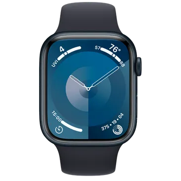 Apple Watch Series 9 45mm Schwarz (Schwarzes Silikon Armband M/L)