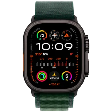 Apple Watch Ultra 2 Schwarz (Dunkelgrünes Nylonband M)