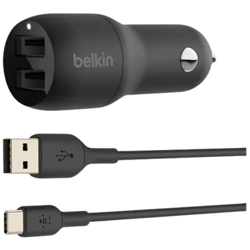 Belkin Boost Charge Dual USB Schnelles Auto-Ladegerät 12W + USB-C Kabel Schwarz