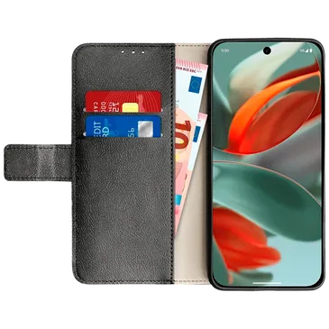 Just in Case Pu-Leder Book Hülle Schwarz Google Pixel 9/9 Pro