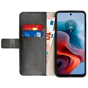 Just in Case Pu-Leder Book Hülle Schwarz Motorola Moto G34