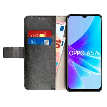 Just in Case Pu-Leder Book Hülle Schwarz OPPO A57s