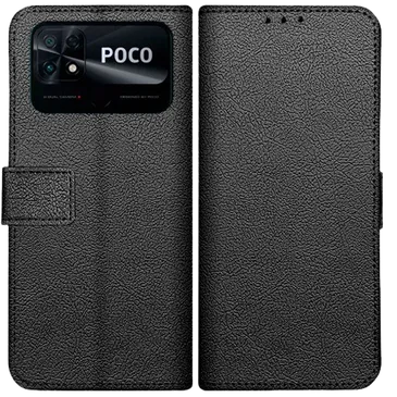 Just in Case Pu-Leder Book Hülle Schwarz Poco C40