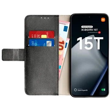 Just in Case PU-Leder Book Hülle Schwarz Xiaomi 15T/15T Pro