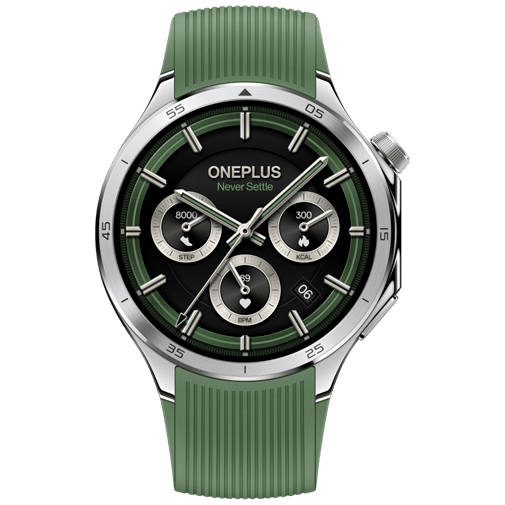 OnePlus Watch 3 Zilver (Groene Rubberen Band)